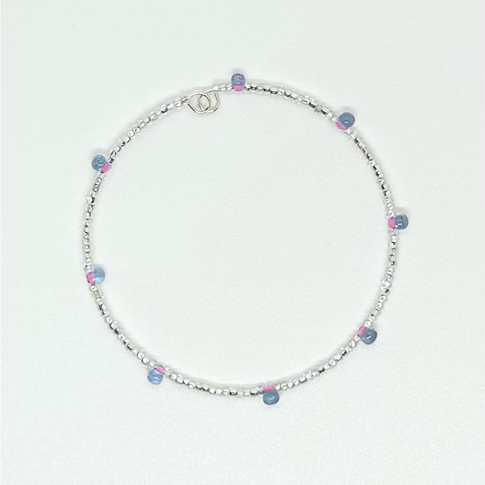 Handmade Memory Wire Glass Transparent Purple Color Fringe Bead Easy On Bracelet